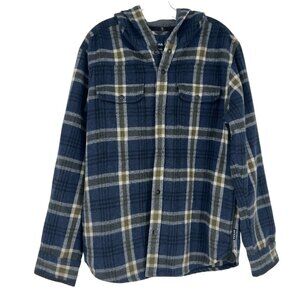Prana Bolster Hooded Flannel Jacket Wool Blend Men's Size L Blue Plaid-Large